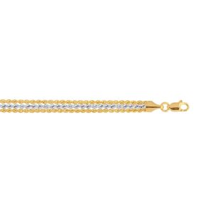 10K 7.25 inches Yellow+White Gold Triple Strand Rope Chain Ladies Fancy Bracelet with Lobster Clasp
