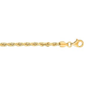 10K 18 inches Yellow Gold 3.0mm Shiny Solid Diamond Cut Royal Rope Chain with Lobster Clasp