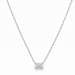 Solitaire Emerald Cut Diamond Necklace