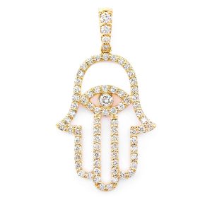 Outlined Hamsa Diamond Pendant - Yellow Gold