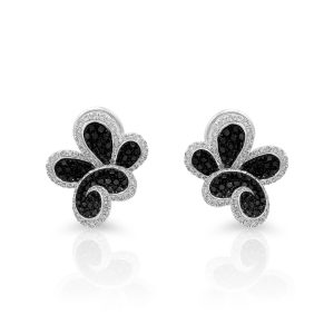18K Floral Butterfly Black and White Diamond Earrings