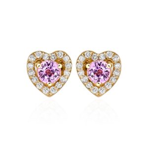 Pink Sapphire and Diamond Heart Earrings