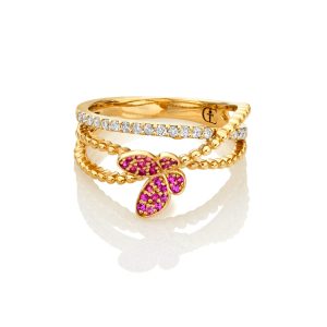 Pink Sapphire and Diamond Butterfly Ring