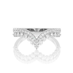 Two Row Tiara Crown Ring - White Gold / 7