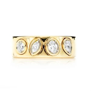 Alternating Multi-Shape Bezel Ring - Yellow Gold / 8