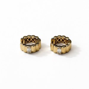 Ridged Emerald Huggie Earrings