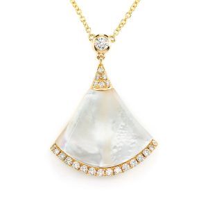 Mother of Pearl Fan Diamond Necklace - Yellow Gold / 18"