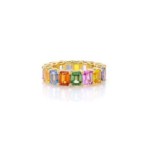Multicolor Emerald Cut Eternity Band
