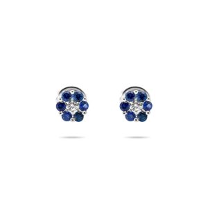 Blue Sapphire Flower Stud Earrings