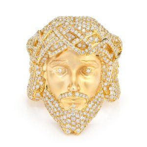 Jesus Face Diamond Signet Ring - Yellow Gold / 10