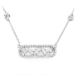 Multi-Cut Diamond Station Necklace - White Gold / 18"