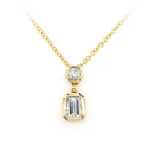 Emerald Cut Diamond Bezel Drop Necklace - Yellow Gold / 18"