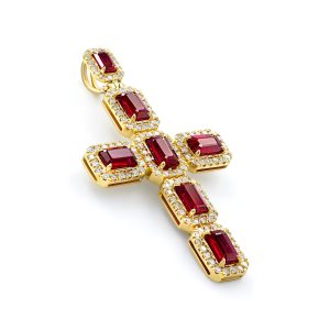Elegant Diamond & Ruby Cross Pendant