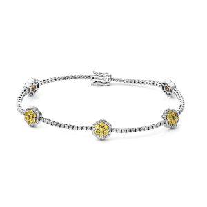 Yellow and White Diamond Cluster Bracelet