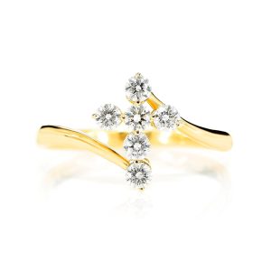 Bypass Diamond Cross Ring - Yellow Gold / 6.5