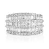 Tapered Three Row Baguette & Round Diamond Ring – White Gold / 8 – product view