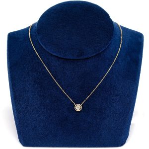 Round Bezel Bead Set Diamond Necklace - Yellow Gold / 18"