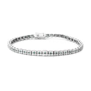 Square Cluster Diamond Bracelet with Small Emerald Centers