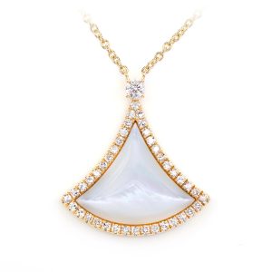 Curved Mother of Pearl Triangle Diamond Necklace - Yellow Gold / 18"