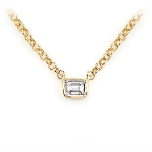 Baguette Solitaire Diamond Pendant - Yellow Gold / 22"