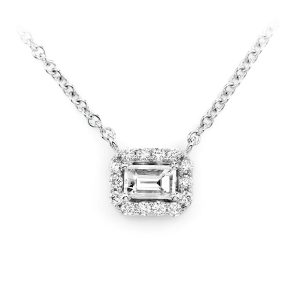 Baguette Halo Diamond Pendant - White Gold / 18"