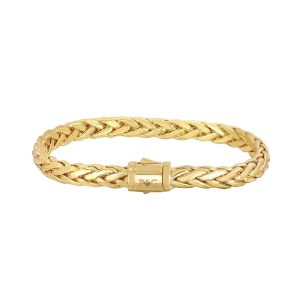 14kt 7.5 inches Yellow Gold Shiny Fancy Oval Weaved Braided Bracelet with Box Clasp