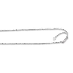 14kt 22 inches White Gold 1.5mm Diamond Cut Adjustable Sparkle Chain with Lobster Clasp+ Small Hearring