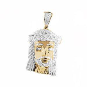 10KY 1.75CTW DIAMOND JESUS HEAD PENDANT
