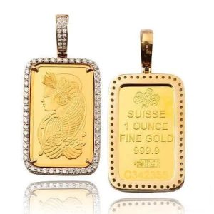 14KY 3.00CTW DIAMOND BEZEL WITH 1OZ 0.999 AU PAMP