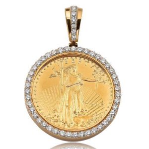 14KY 3.00CTW DIAMOND 1 OZ AMERICAN EAGLE PENDANT -