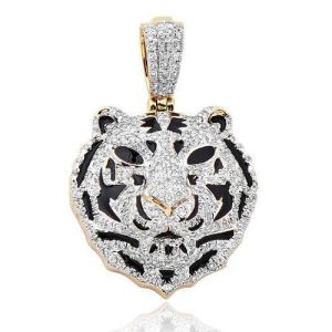 10KY 1.75CTW DIAMOND TIGER HEAD PENDANT