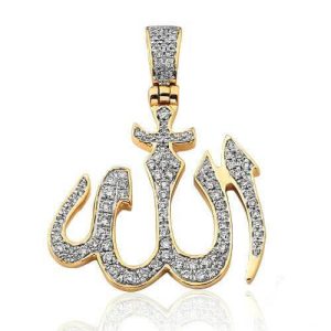14KY 0.50CTW DIAMOND 'ALLAH' PENDANT - 3.5MM THICK