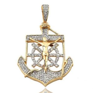 14KY 0.70CTW DIAMOND ANCHOR JESUS PENDANT