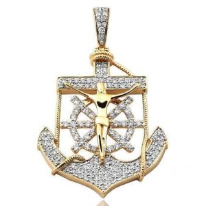 14KY 1.75CTW DIAMOND ANCHOR JESUS PENDANT