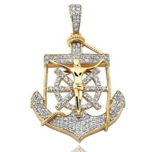 10KY 4.00 CTW DIAMOND ANCHOR JESUS PENDANT