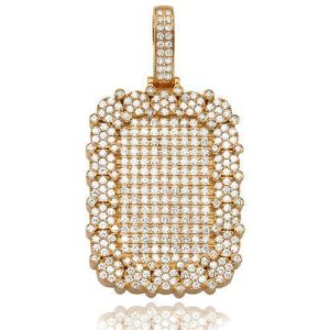 14KY 5.00CTW DIAMOND DOGTAG PENDANT WITH FLEUR CLU