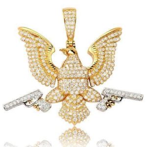 14YK+W 4.55CTW DIAMOND 'EAGLE WITH GUNS' PENDANT