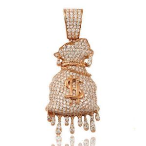 14KR 3.65CTW DIAMOND DRIPPING MONEY BAG PENDANT