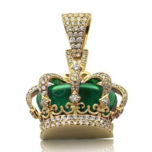 10KY 3.15CTW DIAMOND CROWN PENDNAT - GREEN ENAMEL