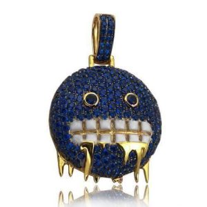 10KY 3.56CT BLUE CZ FREEZING EMOJI PENDANT -