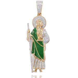 10KY 0.35CTW DIAMOND ST. JUDE PENDANT WITH GREEN