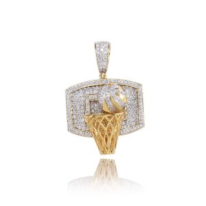 10KY 1.25CTW DIAMOND BASKETBALL AND HOOP PENDANT