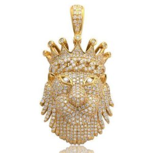 14KY 2.70CTW DIAMOND LION HEAD WITH CROWN