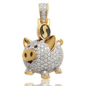 10KY 1.00CTW DIAMOND PIGGY BANK PENDANT
