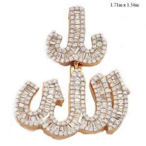 14KY 4.00CTW BAGUETTE DIAMOND 'ALLAH' PENDANT