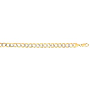 14kt Gold 8.75 inches Yellow+White Finish 12.18mm Pave Curb Link Comfort Pave Curb Bracelet with Lobster Clasp