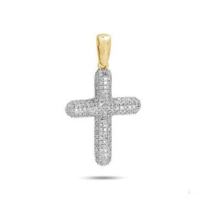 14KY 0.35CTW DIAMOND PUFFED CROSS PENDANT - SMALL