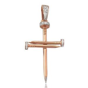 14KR 0.30CTW DIAMOND NAILS CROSS PENDANT