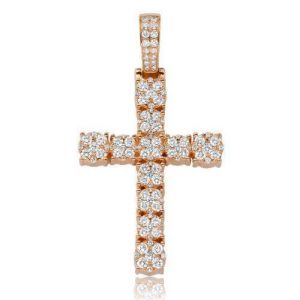 14KR 2.50CTW FLOWER DIAMOND CROSS PENDANT