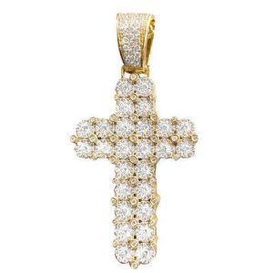 10KY 2.65CTW DIAMOND TWO ROW CLUSTER CROSS PENDANT